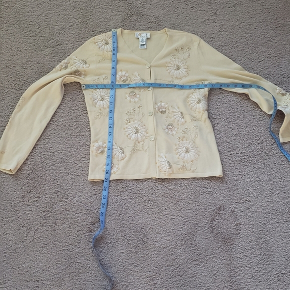Talbots m beaded pastel yellow cardigan floral print bursts - Picture 9 of 11